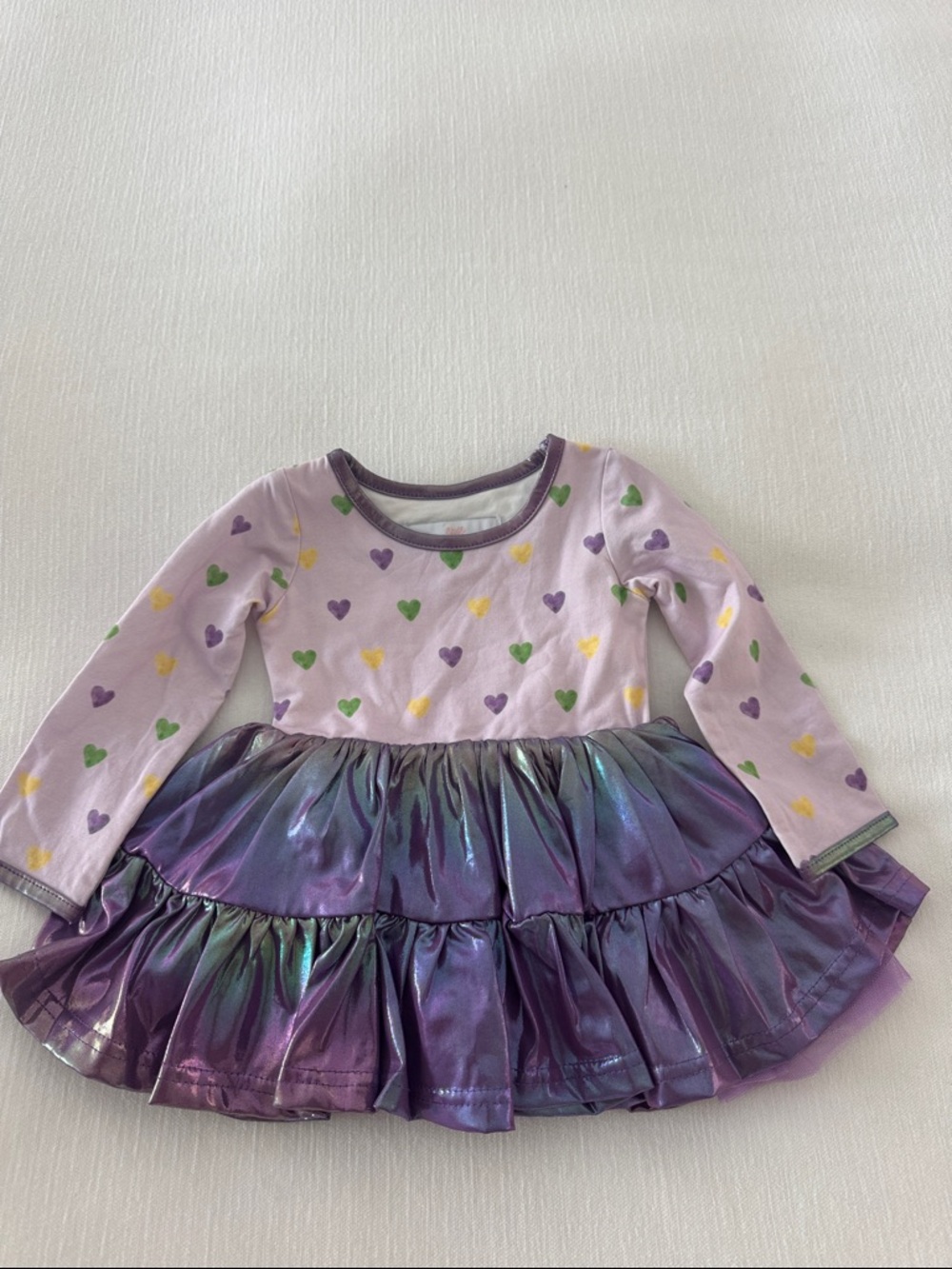 Smocked Sweets Lavender Heart Long-Sleeve Dress with Shimmery Full Purple Skirt